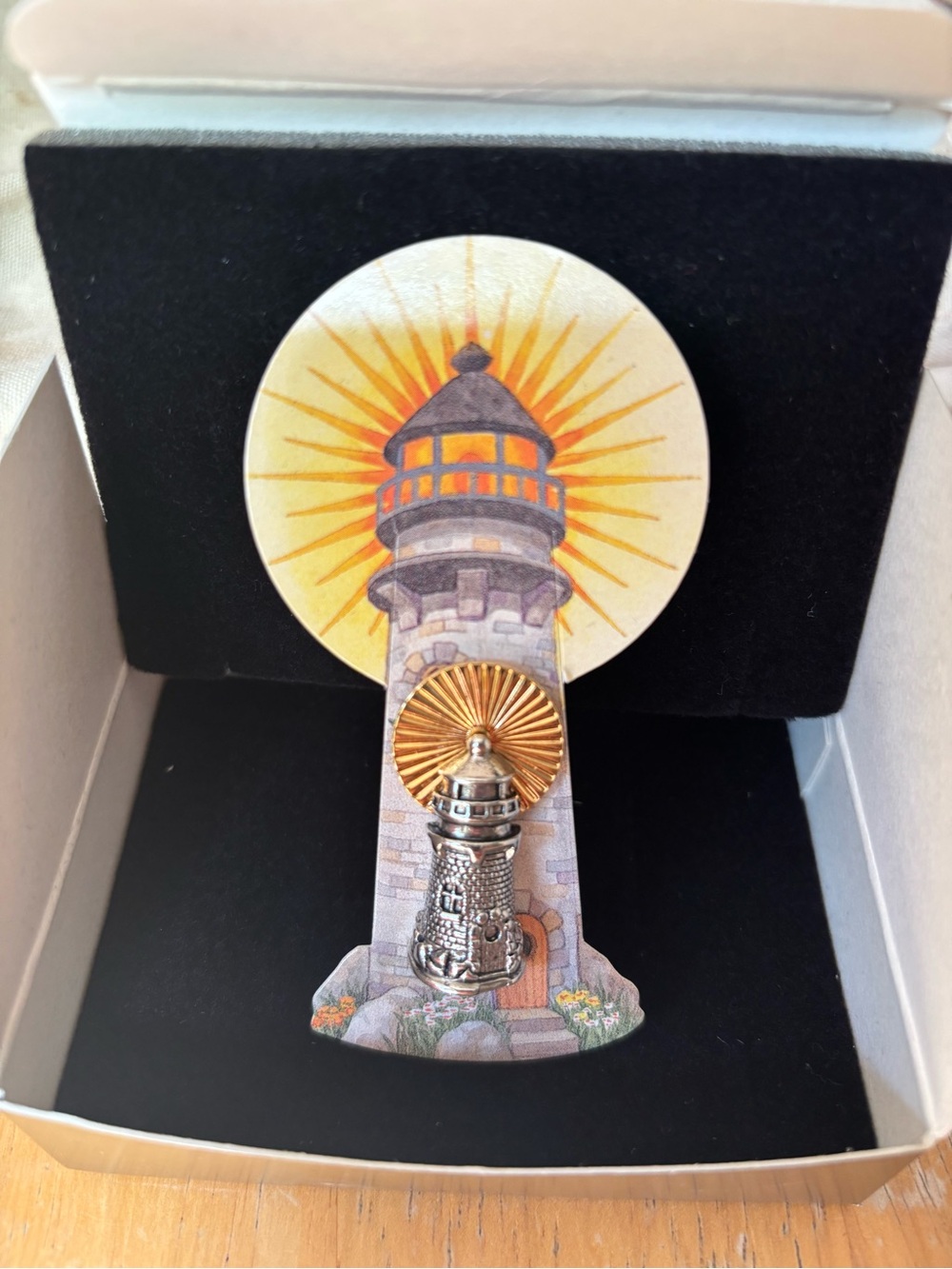 Avon Lighthouse Pin/bookmark with Sunburst Accent - Yellow & Silver metal